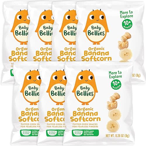 Little Bellies Organic Banana Softcorn Baby Snack (Pack of 7 x 0.28 oz Individual Packs)