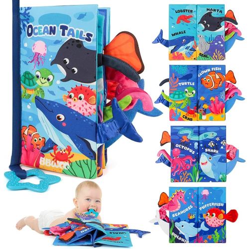 Soft Baby Book - Baby Toy - Newborn Boys Girls Shower Gift - Tummy Time Toy for Infant 0-6 6-12 Months - Touch and Feel Sensory Crinkle Book with Teether for Toddler