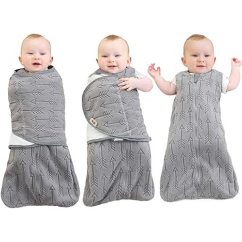 BlueSnail 2-in-1 Adjustable Transition Swaddle 0-3 Month, Baby Sleep Sack with Removable Swaddle, Wearable Blanket, 2-Way Zipper for Easy Diaper Changes(Gray Arrow)