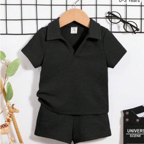 SHEIN Baby Boy Solid Color Short Sleeve Polo Shirt And Shorts Casual Outfit | SHEIN USA