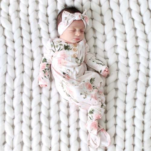 Vintage Pink Rose Button Knotted Gown