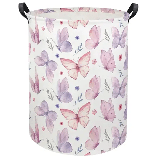 HIYAGON Butterfly Baby Laundry Basket Baby Hamper for Nursery Girl Kids Butterfly Hamper Cute Kids Toys Storage Bin Organizer Butterfly Room Decor for Home(Watercolor Butterfly)