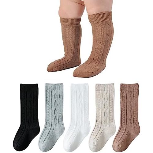 EPEIUS Baby Knee High Socks Seamless Cotton Cable Knit Socks for Girls Boys