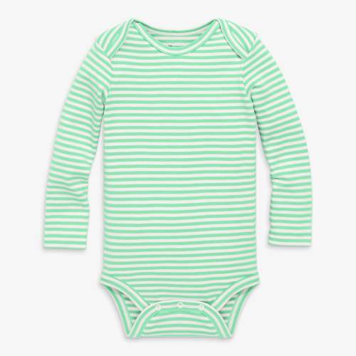 Newborn Organic long sleeve babysuit - Clover / ivory mini stripe