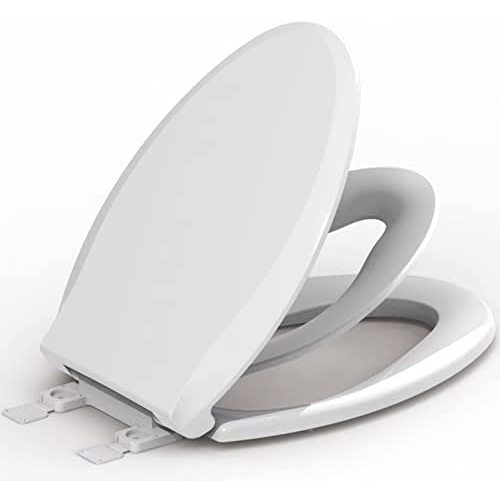 Elongated Heavy Duty Toilet Seat For Adults&Children, Soft Slow Quiet Close, 2 In 1 Build-In Magnet Children Seat, Easy To Install, No Wiggle Never Loosen, Thicken Engineering Plastic White (Oval)