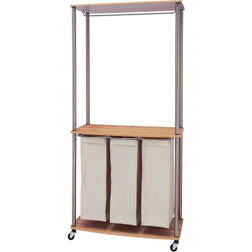 Household Essentials Modern 3 Bag Laundry Center, Light Ash Sorter, Triple, Natural