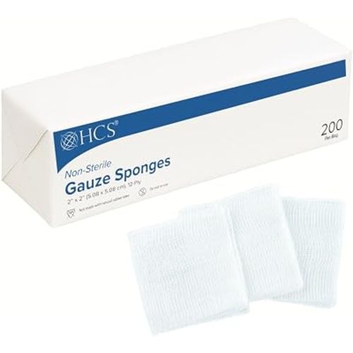 HCS Woven Gauze Pads 2x2, Small Medical Sponges, Wound Care, First Aid