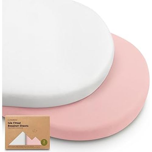 2-Pack Baby Bassinet Sheets Girl, Boy - 33x17 Viscose Derived from Bamboo Bedside Mattress Fitted Bassinet Sheets, Compatible with Halo Bassinest Swivel Sleeper, Baby Delight, Graco (Rose)