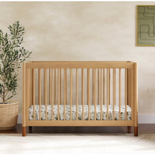 babyletto Gelato 4-in-1 Convertible Crib with Toddler Bed Conversion Kit - Honey With Vegan Tan Leather Feet