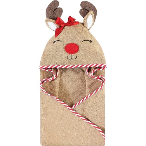 Hudson Baby Unisex Baby Cotton Animal Face Hooded Towel, Girl Holiday Reindeer, One Size