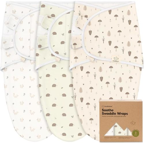 KeaBabies 3-Pack Organic Baby Swaddle Sleep Sacks - Swaddles for Newborns, Infant 0-3 Months, Baby Girls, Boys, Soft & Snug Newborn Sleep Sack, Nursery Swaddling Blankets (Nibbles/Bruce)
