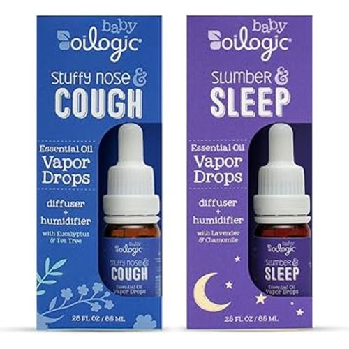 Oilogic Baby Essential Oil Vapor Drops for Diffuse & Humidifier, 2-Pack Set with Stuffy Nose & Cough + Slumber & Sleep - Baby Aromatherapy Oil is Safe for Babies, Kids & Toddlers