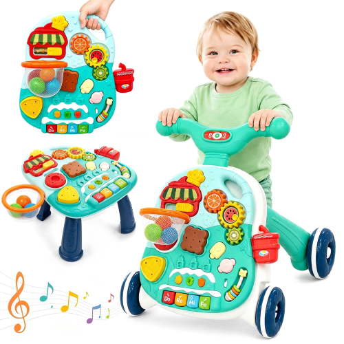 Free Shipping! FVLOENG Baby Push Walkers Activity Table 3 in 1 Learning Walker Sit-to-Stand Toys for 6-12 Months