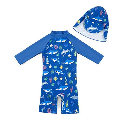 upandfast Baby/Toddler Swimsuit UPF 50+ Sun Protection One Piece Zipper Bathing Suit with Sun Hat Infant Beach Swimwear