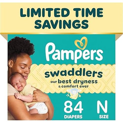 Pampers Swaddlers Diapers, Size 0 (up to 10 lbs), 84 Count, Absorbent, Keeps Baby Dry and Comfortable, Skin Safe Disposable Baby Diaper (Packaging May Vary)
