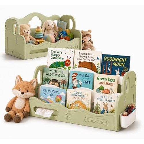 Kids Bookshelf for Toddler, Front Facing Montessori Book Shelf, 3 Tier Kids Bookcase Organizer, BPA-Free HDPE Nursery Bookshelf, Tool-Free Assembly, Book Rack for Bedroom, Playroom, Classroom