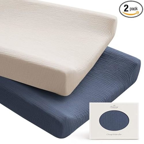 Konssy 100% Cotton Muslin Changing Pad Cover 2 Pack, 32"x16" Standard Fit