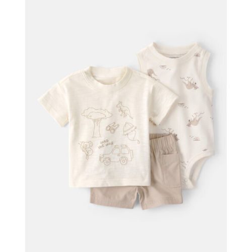 Baby Boy 3-Piece Into The Wild Top, Bodysuit & Short Set - Ivory/Brown | Carter's