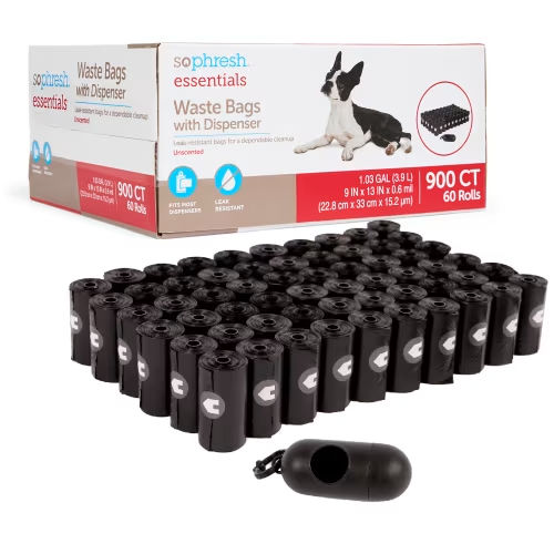 So Phresh Essentials Dog Waste Bag Rolls with Dispenser, Count of 900