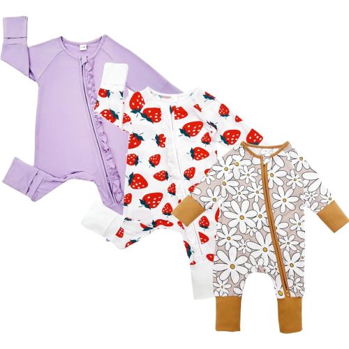 Bow Dream Bamboo Rayon Baby Boy Romper Footed Long Sleeve Footies Newborn Girl Clothes Footless with Zipper and Mitten Cuffs