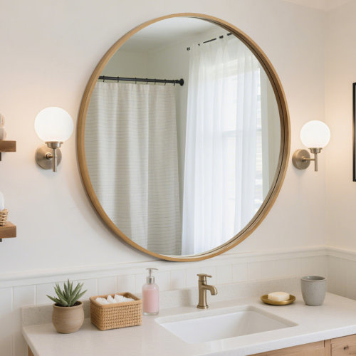 Ebern Designs Karrina Accent Wood Round Mirror & Reviews | Wayfair
