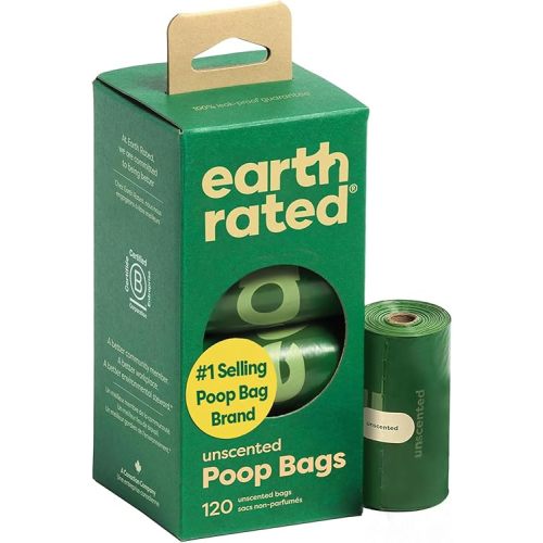 Earth Rated Poop Bags for Dogs Guaranteed Leak Proof and Extra Thick Waste Bag Refill Rolls, Unscented, 120 Bags