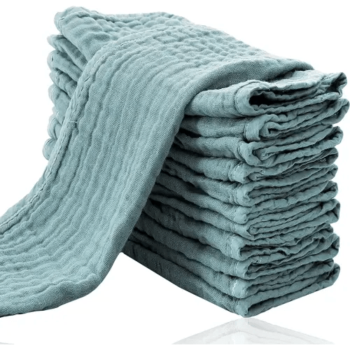 Cute Castle 12 Pack Muslin Burp Cloths for Baby - Ultra-Soft 100% Cotton Baby Washcloths - Large 20'' by 10'' Super Absorbent Milk Spit Up Rags - Burpy Cloths for Unisex, Boy, Girl - Dark Green