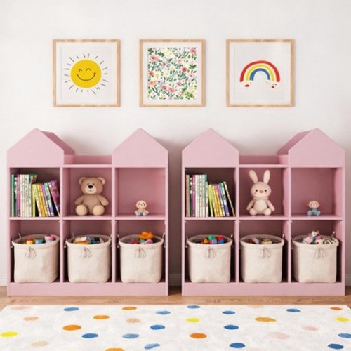 Set of 2 Kids Castle Cube Toy Storage Organizer – 6 Cubby Open Bookshelf with Anti Tip Wall Device – Perfect for Playrooms, Bedrooms, and Nurseries
