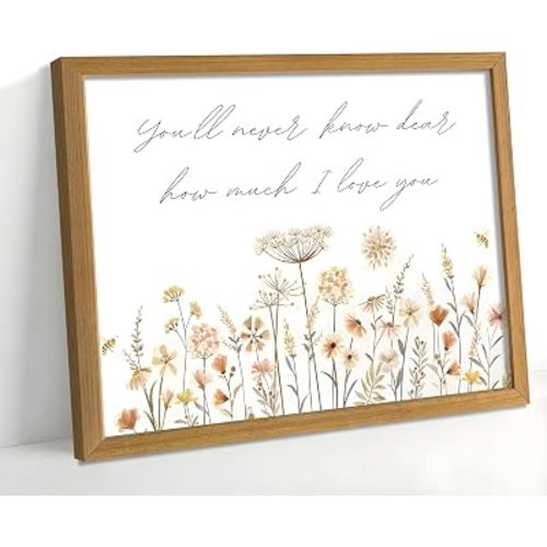 Wood Framed Wildflower Nursery Wall Art, Boho Flower Botanical Wall Decor Paintings, Baby Girl Nursery Pictures Posters Prints for Nursery Baby Room Bedroom Home Decoration 12x16 Inch