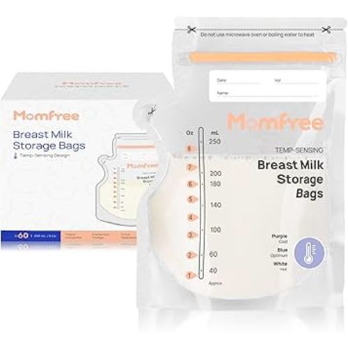 8 Oz Sterile Breastmilk Storage Bags - 60 Count with Convenient Pour Spout, Color Change Temp-Sensing Feature for Optimal Freshness, Durable No-Leak Freezer Storage Pouches