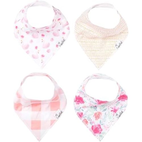 Copper Pearl 4 Pack Soft Cotton Baby Bibs for Drooling and Teething, Absorbent Drool Bibs for Baby Girl and Boy, Adjustable to Fit Newborns to Toddlers, Tons of Styles (June)