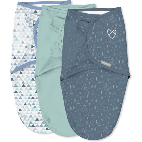 SwaddleMe by Ingenuity Original Swaddle, 100% Cotton, Improves Sleep & Calms Startle Reflex, 3-6 Months, 14-18 lbs, 1.0 TOG, 3-Pack, Baby Swaddle Blanket - Mountaineer