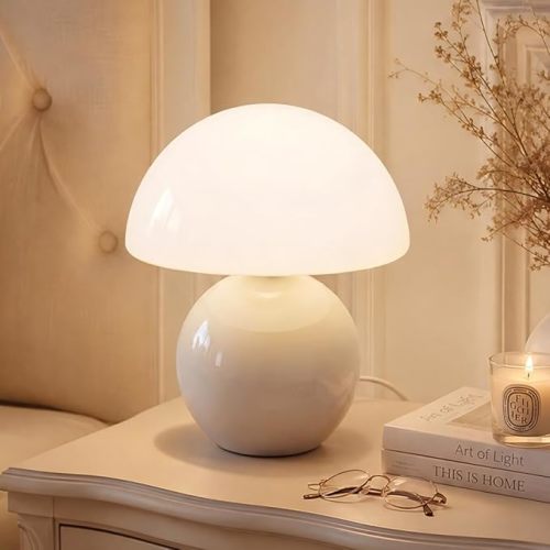 Cute Small Mushroom Lamp Decor,USB-Plug in Bedside Table Lamps with 3-Temperature LED Bulb Dimmable,Modern Aesthetic Home Decor for Livingroom/Bedroom/Dorm/Nursery (White with Plug)