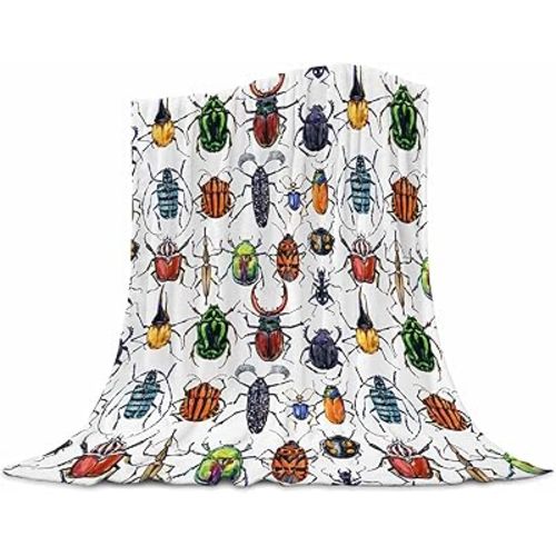 Beetle Baby Blanket 30x40 Inches - Ultra Soft Bugs Print Flannel Throw Blankets - Colorful Insect Nursery Blanket for Infants & Toddlers - Crib & Stroller Blanket - Bug Lover Gift for Kids