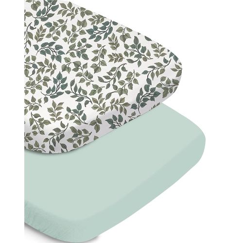 Bassinet Fitted Sheet Set - Green+Leaf, Universal Fit for Baby Boys and Girls, Soft and Cozy, Fits Halo, Mika Micky, Baby Delight, and More