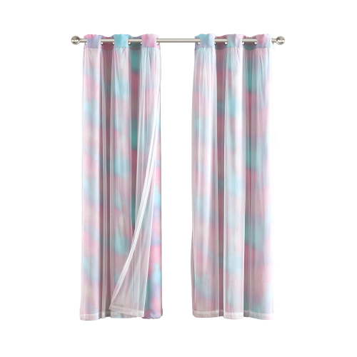 Your Zone Multi Tie-Dyed Blackout with Sheer Overlay Grommet Curtain Panel, 37" x 84"
