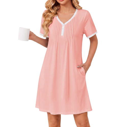 Ekouaer Nightgowns for Women Cotton Night Gowns Short Sleeve Moo Moos Button House Dress V Neck Sleepshirts Soft Sleepwear