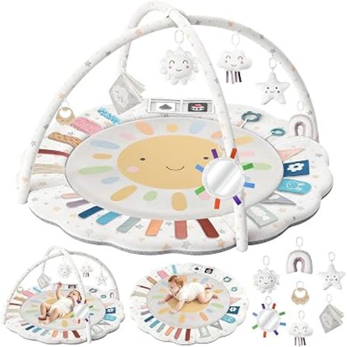 Baby Play Gym: Soft Cotton Tummy Time Activity Mat, White