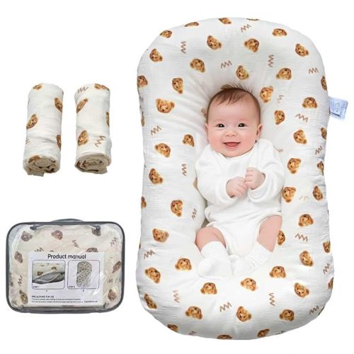 Baby Lounger, Newborn Lounger with Breathable & Soft Cover for Floor, Couch & Travel, 0-24 Months Newborn Babies Essentials Gifts. (2 Cover Included)