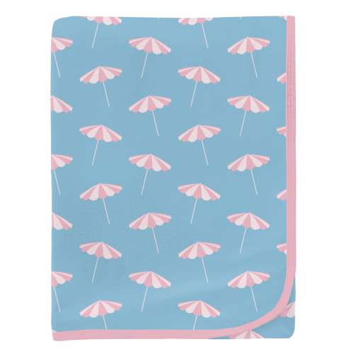 Print Swaddling Blanket in Seaside Blue Beach Umbrellas