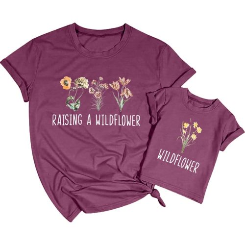 LOTUCY Raising A Wildflower Shirt Mom Toddler Matching Tshirt Mommy and Me Matching Tee Mother Daughter Son Mama Mini Outfit