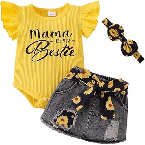Baby Girl Clothes Newborn Romper Ruffle Sleeve Short Jeans Skirt with Headband Infant Outfits Set 0-18 Months