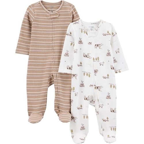 Simple Joys by Carter's unisex-baby 2-way Zip Thermal Footed Sleep and Play, Pack of 2