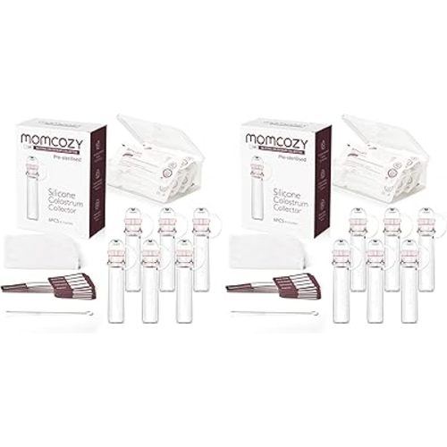 Momcozy Colostrum Collector Reusable Breast Milk Collector with Storage Case and Cotton Wipe, Portable Colostrum Container BPA Free, Multi-Use Collector 5ml-6pcs (Pack of 2)