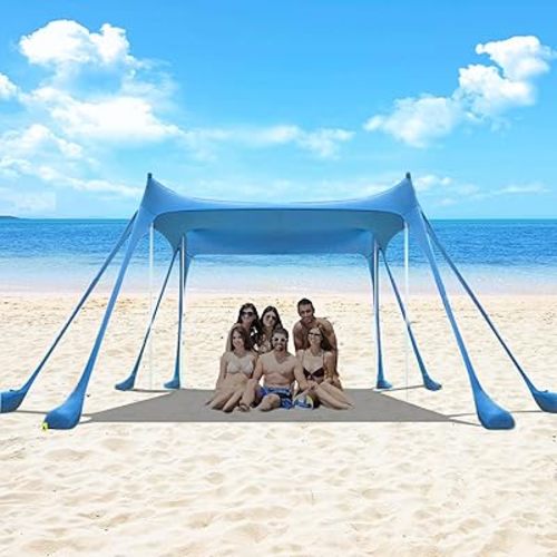 Portable Beach Tent Sun Shelter UV Protection Beach Canopy Sun Shade for Camping, Family Tent, Quick Setup Outdoor Shade Canopy(Light Blue)