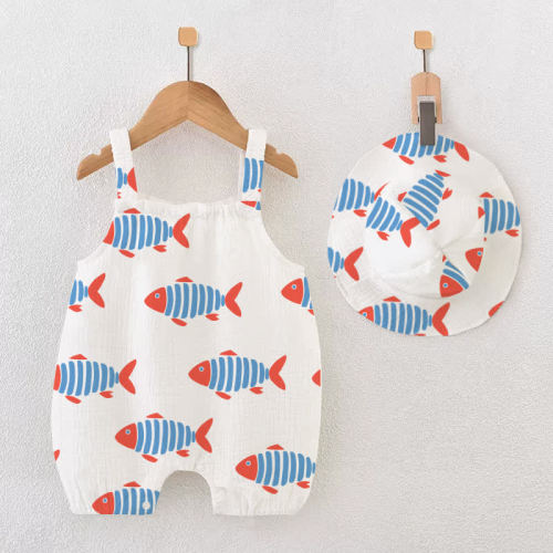Baby Girl White Fish Romper with Hat