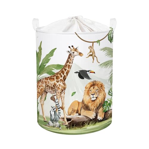 Safari Animals Baby Laundry Hamper Collapsible Clothes Kids Storage Basket Giraffe Lion Large Boys Girls Gift Toy Box Bin for Nursery, Monkey, 63L