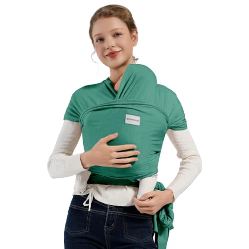 MISSWISDOM Baby Wraps Carrier, Baby Carrier Wrap Newborn Sling 7-35lbs, Baby Wearing Wrap Newborn Wrap Carrier, Baby Sling Carriers for Newborn and Infant, Green