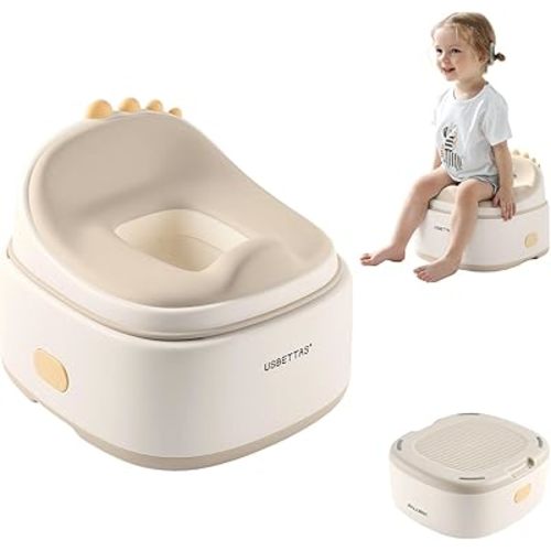 3 in 1 Potty Training Toilet, Dinosaur Toddler Potty Training Seat for Boys Girls with Comfortable Cushion, Easy-to-Clean and Anti-Slip Potty Training Step Stool for Toilet (Beige)