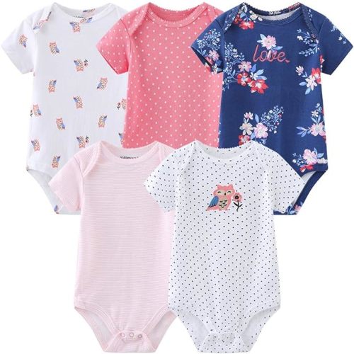 Kiddiezoom Newborn Baby Unisex Cotton One-Piece Bodysuits Baby Gift 5-Pack Baby Clothes